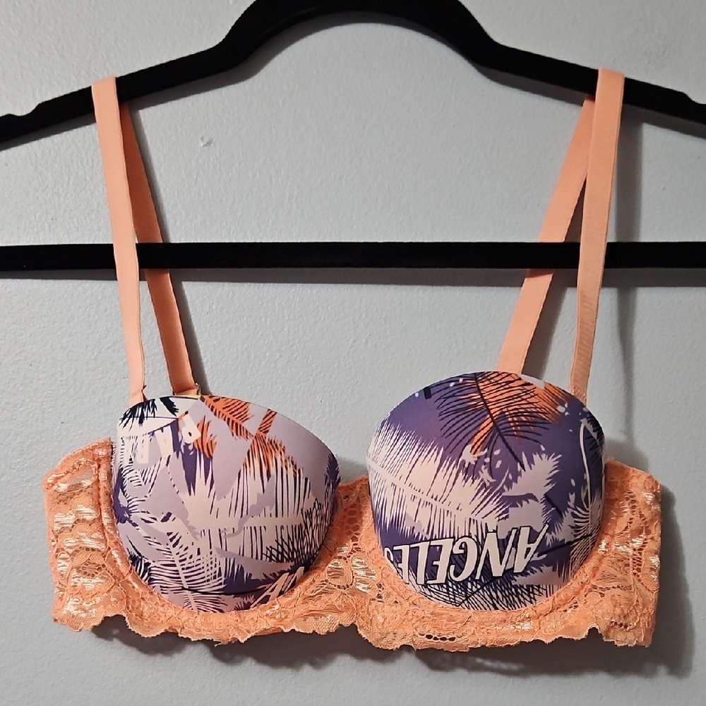 Orange and Purple Lace Trim Push Up Underwire Padded Bra Size 70B(32B)